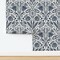 Navy Flowers Cream Blue Botanical Block Print Summer Garden Cottagecore Custom Pre-pasted Wallpaper by Spoonflower Pre-Pasted Wallpaper 2FT Wide